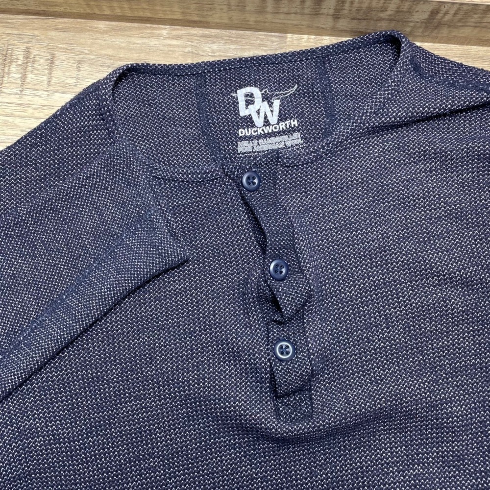 Duckworth Mens Helle Rambouillet Merino Wool Henley Navy Blue Large Made in USA